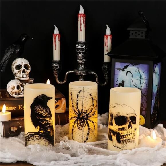 Halloween LED Flameless Flickering Candles Battery Operated with 6H Timer - Picture 6 of 7
